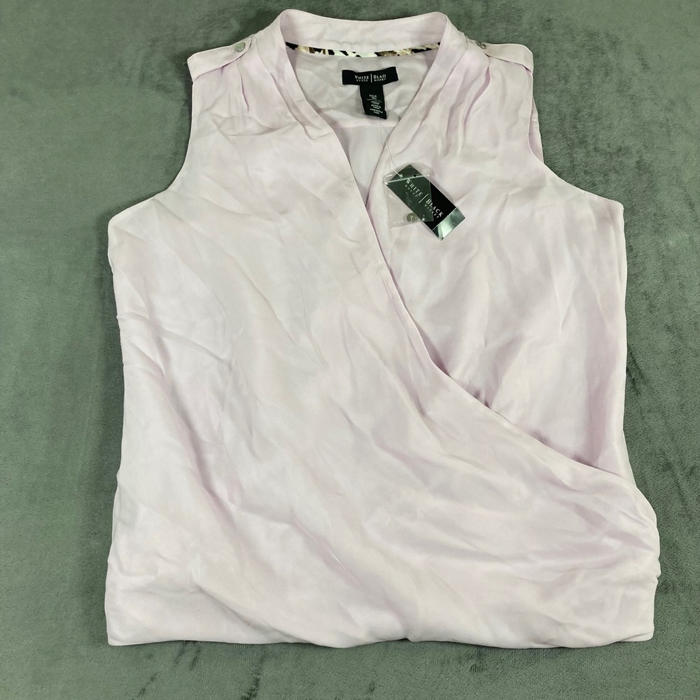 White House Black Market Silk Surplice Blouse Ribbon Pink Sleeveless XS